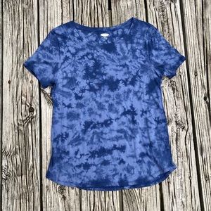 2/$10 Ladies M OLD NAVY Hues Of Blue Tie Dye Knit Fitted SS Tshirt Top Tee Denim